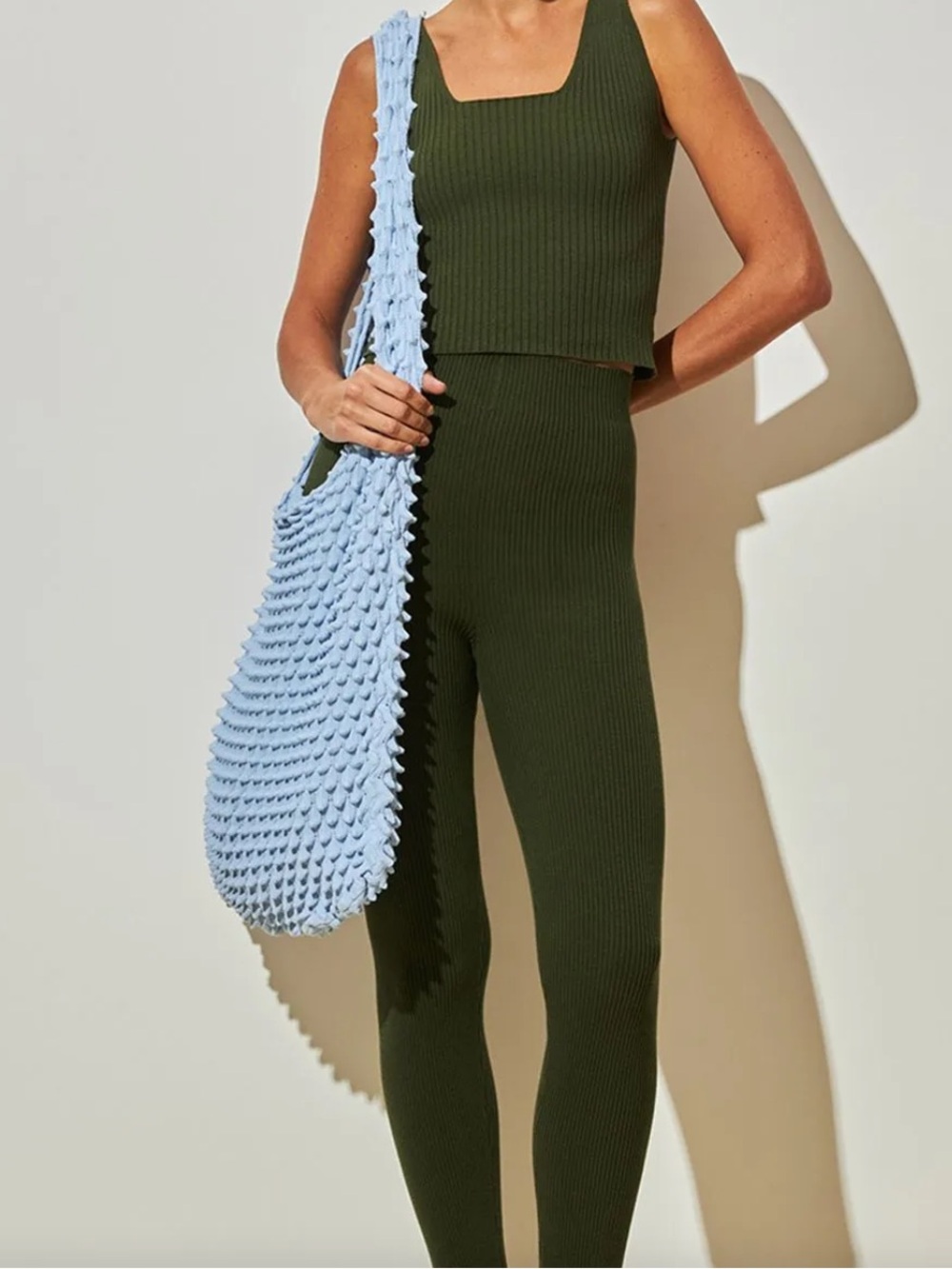 Anselmi Olive Ribbed Square-Neck Tank - Picture 3 of 8